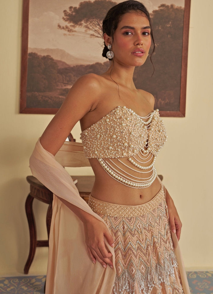 Beige Embroidered Lehenga Set Jade by Ashima - Fabilicious Fashion