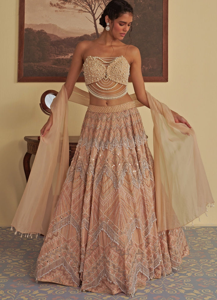 Beige Embroidered Lehenga Set Jade by Ashima - Fabilicious Fashion