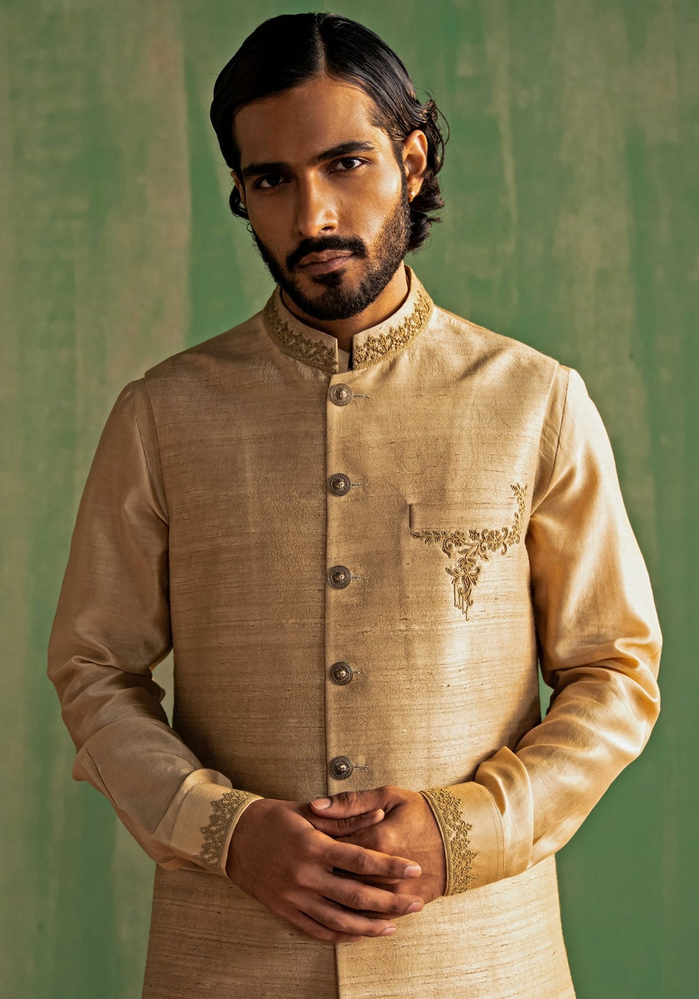 Beige Embroidered Nehru Jacket Set Studio Bagechaa - Men - Fabilicious Fashion