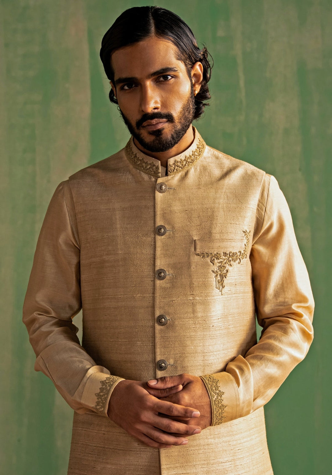 Beige Embroidered Nehru Jacket Set Studio Bagechaa - Men - Fabilicious Fashion