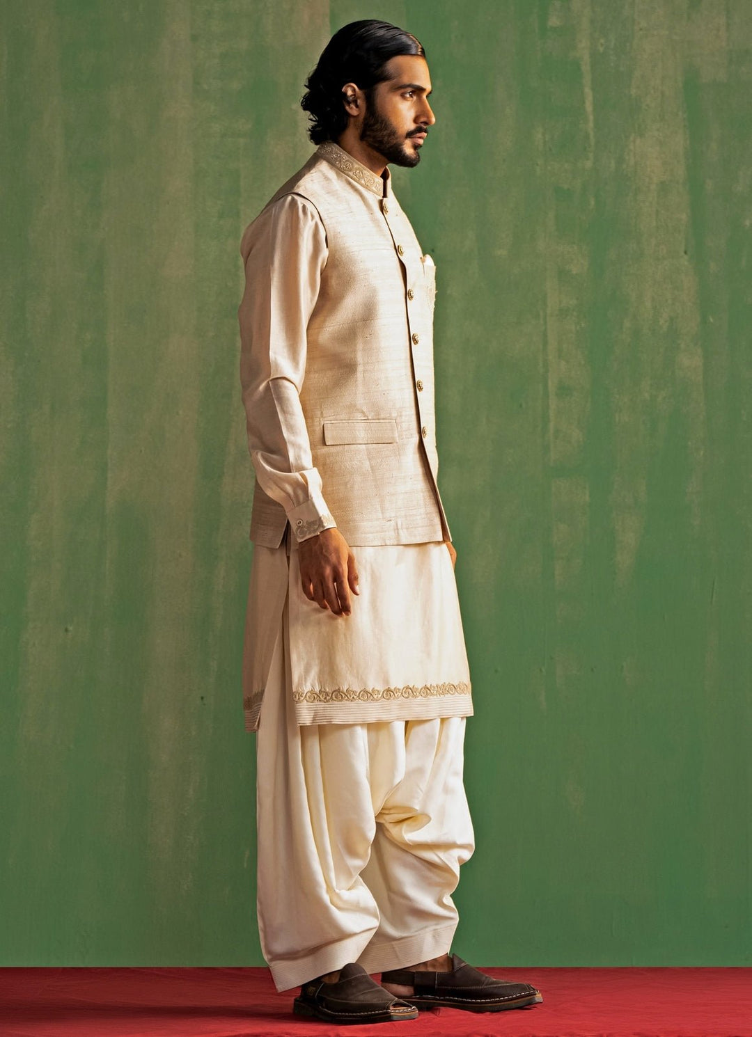 Beige Embroidered Nehru Jacket Set Studio Bagechaa - Men - Fabilicious Fashion