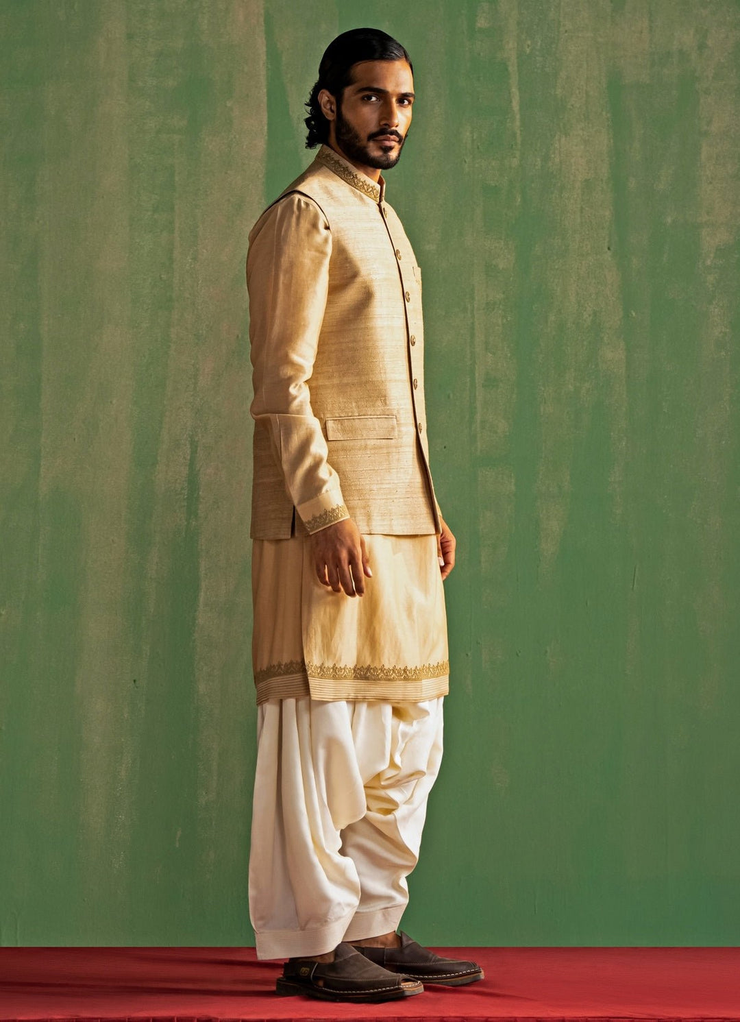 Beige Embroidered Nehru Jacket Set Studio Bagechaa - Men - Fabilicious Fashion