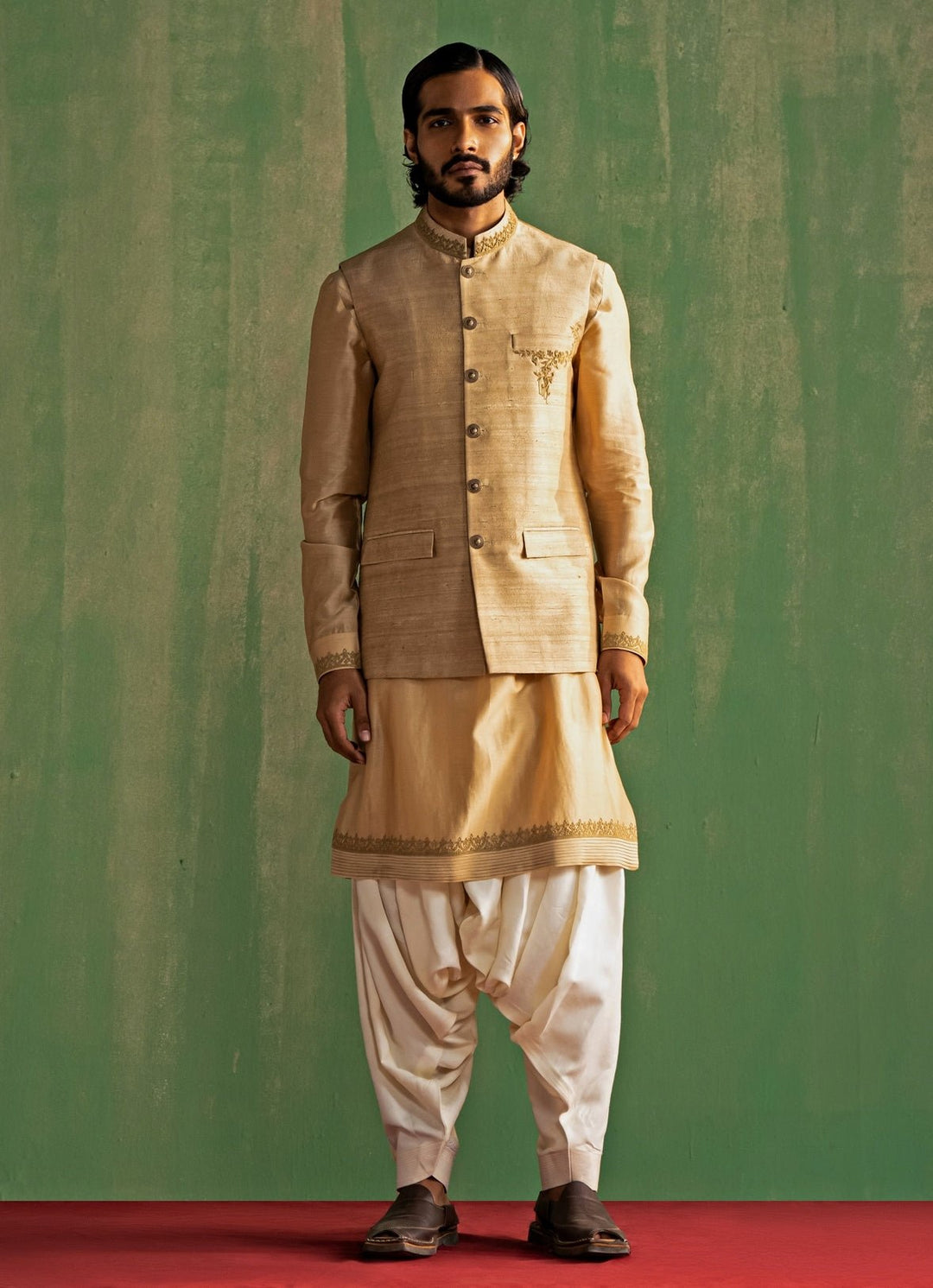 Beige Embroidered Nehru Jacket Set Studio Bagechaa - Men - Fabilicious Fashion