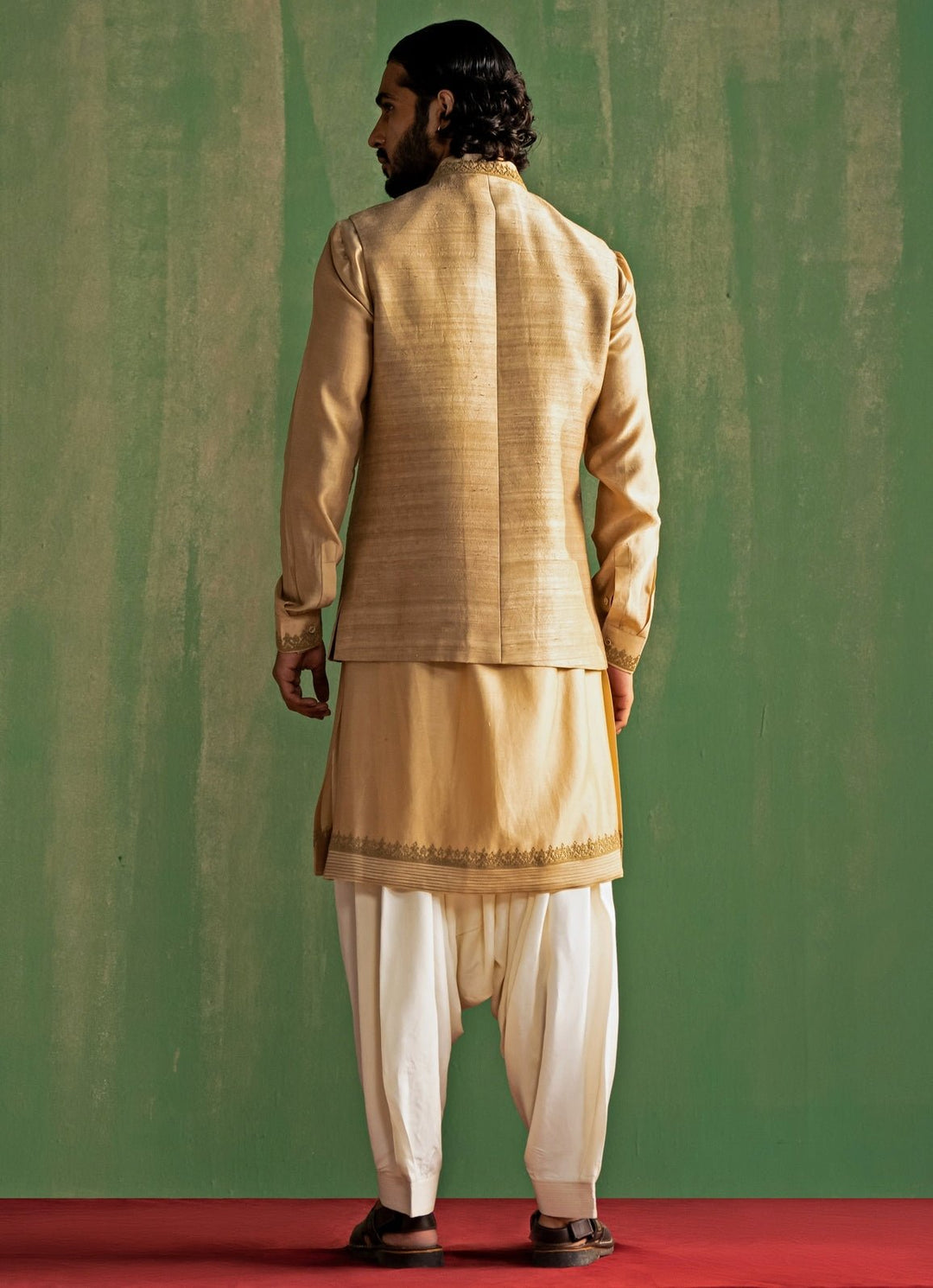 Beige Embroidered Nehru Jacket Set Studio Bagechaa - Men - Fabilicious Fashion