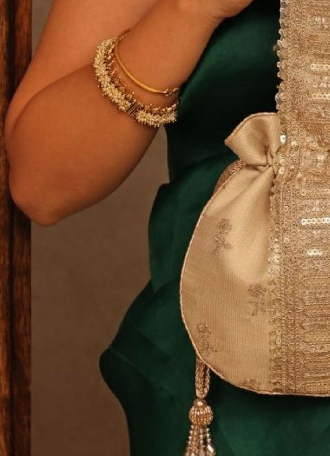 Beige Embroidered Potli Amyra - Fabilicious Fashion