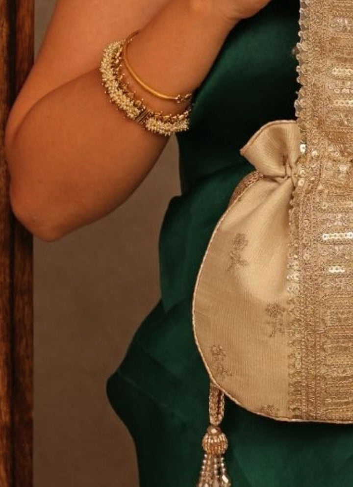 Beige Embroidered Potli Amyra - Fabilicious Fashion