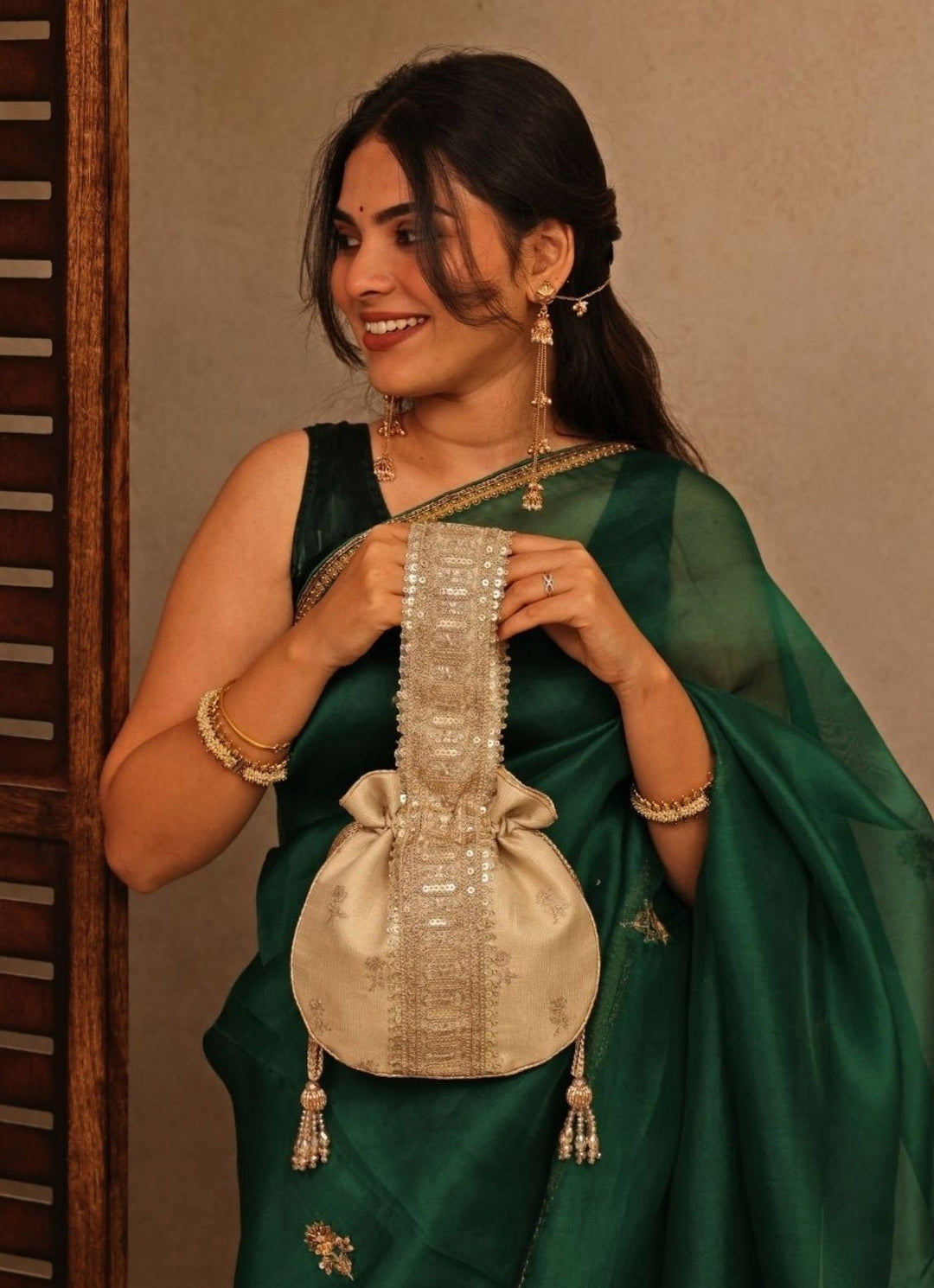 Beige Embroidered Potli Amyra - Fabilicious Fashion