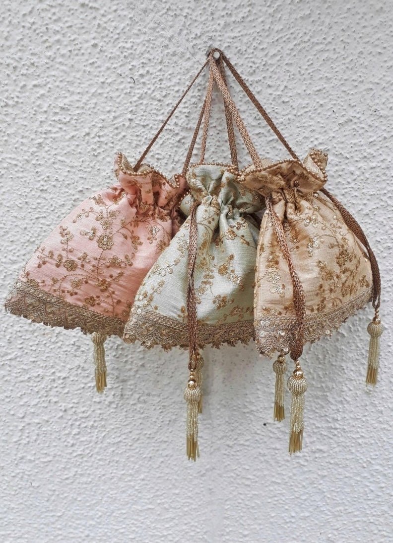 Beige Embroidered Potli AMYRA - Fabilicious Fashion