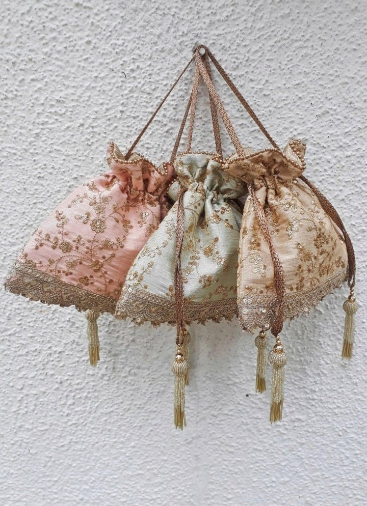Beige Embroidered Potli AMYRA - Fabilicious Fashion