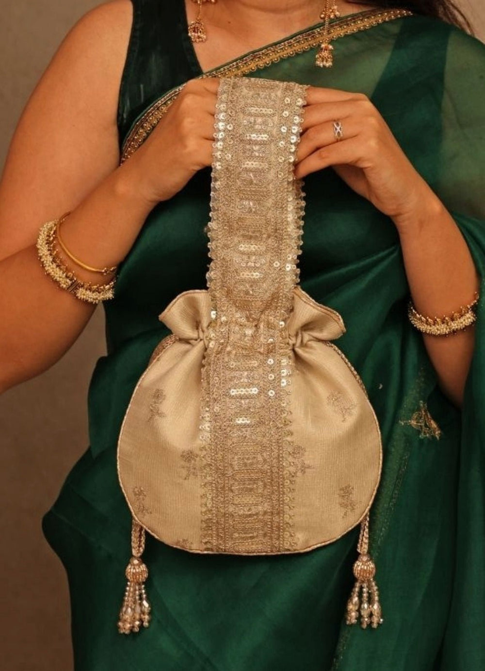 Beige Embroidered Potli Amyra - Fabilicious Fashion