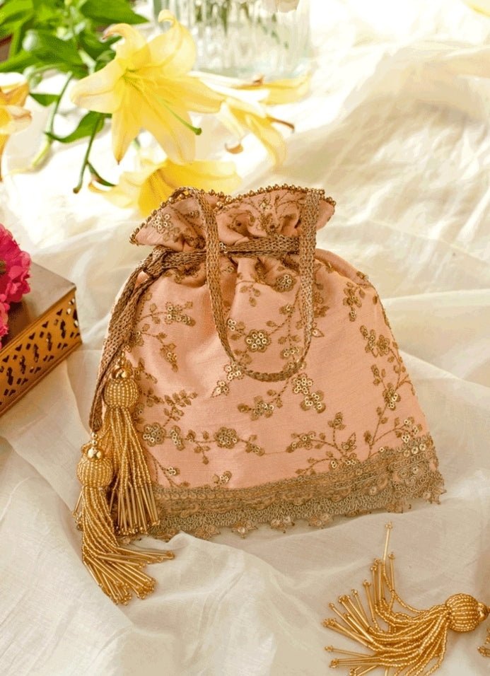 Beige Embroidered Potli AMYRA - Fabilicious Fashion