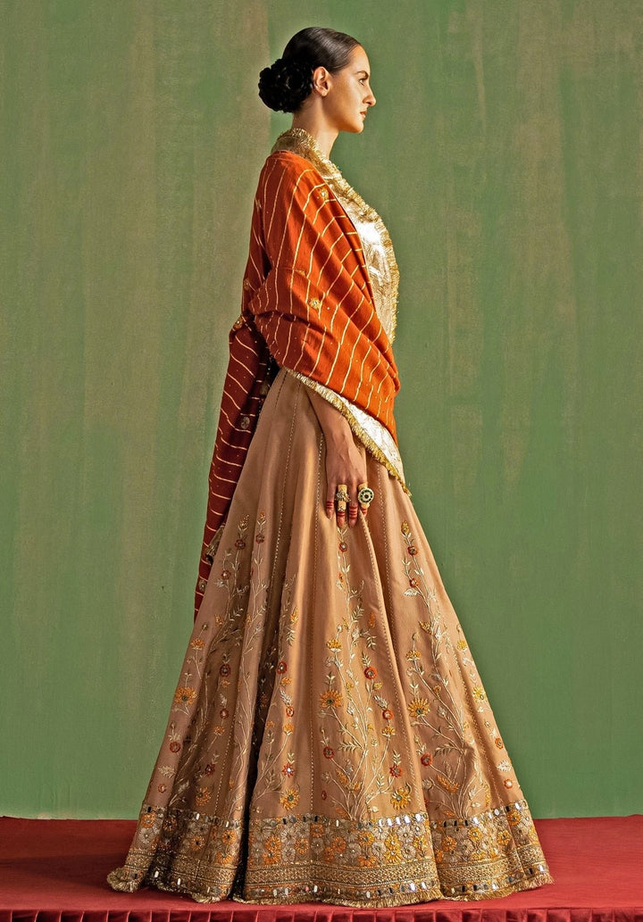 Beige Embroidered Silk Lehenga Set Studio Bagechaa - Fabilicious Fashion