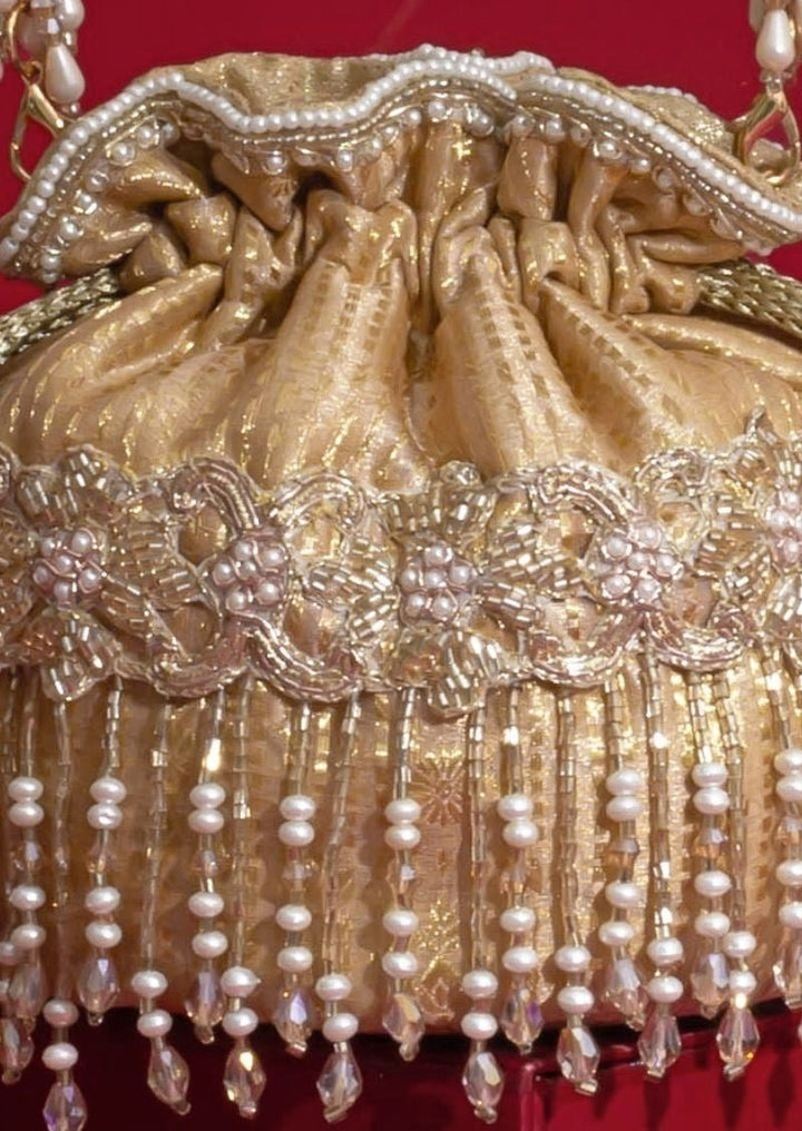 Amyra Beige Embroidered Silk Organza PotliFabilicious Fashion