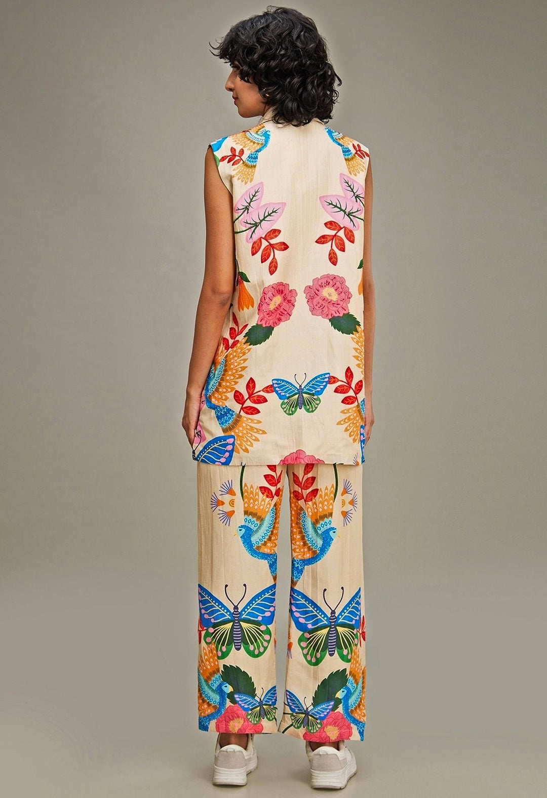 Beige Floral Applique And Embroidered Linen Co Ord Set Soup By Sougat Paul - Fabilicious Fashion