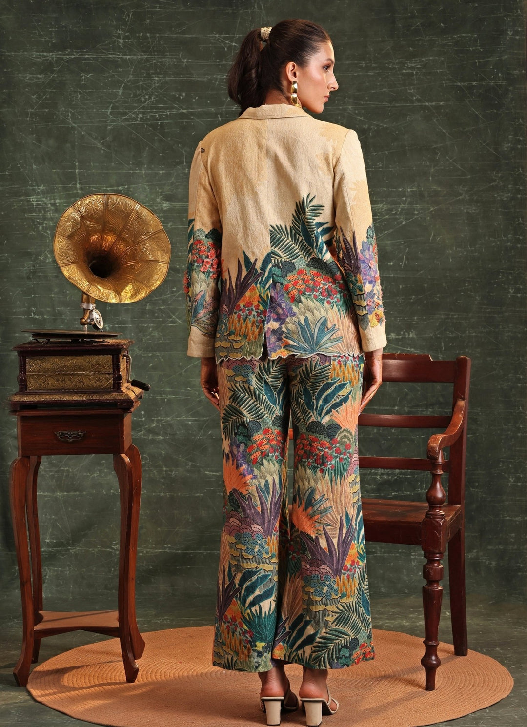 Beige Floral Printed And Embroidered Blazer Pant Set Soup By Sougat Paul - Fabilicious Fashion