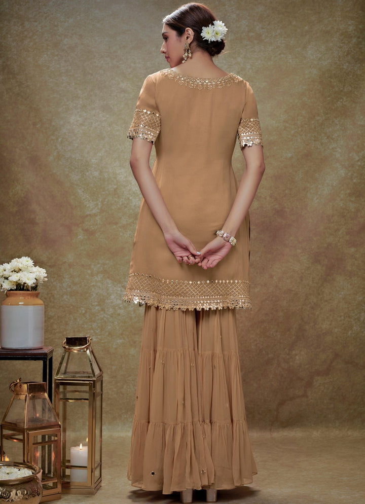 Beige Georgette Kurta Sharara Set Renee Label - Fabilicious Fashion