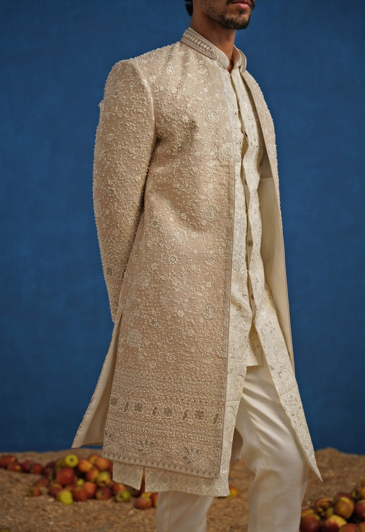 Beige Georgette Sherwani Set Kalpraag - Fabilicious Fashion