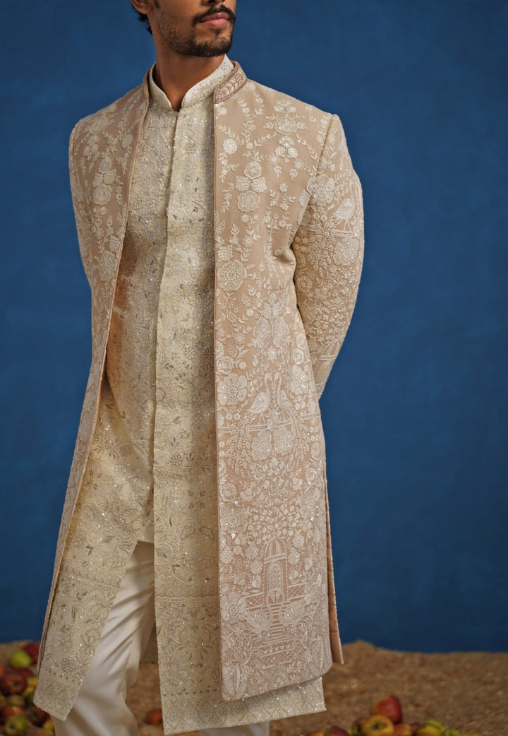 Beige Georgette Sherwani Set Kalpraag - Fabilicious Fashion