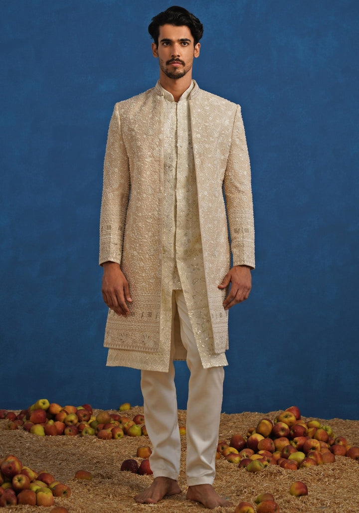 Beige Georgette Sherwani Set Kalpraag - Fabilicious Fashion