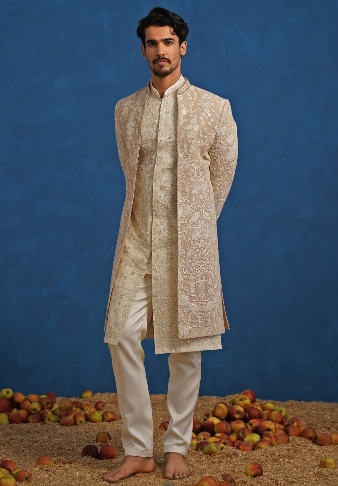 Beige Georgette Sherwani Set Kalpraag - Fabilicious Fashion