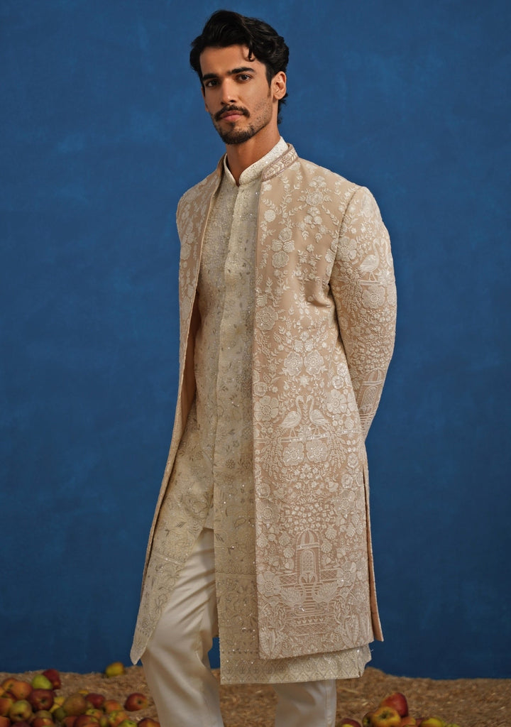 Beige Georgette Sherwani Set Kalpraag - Fabilicious Fashion