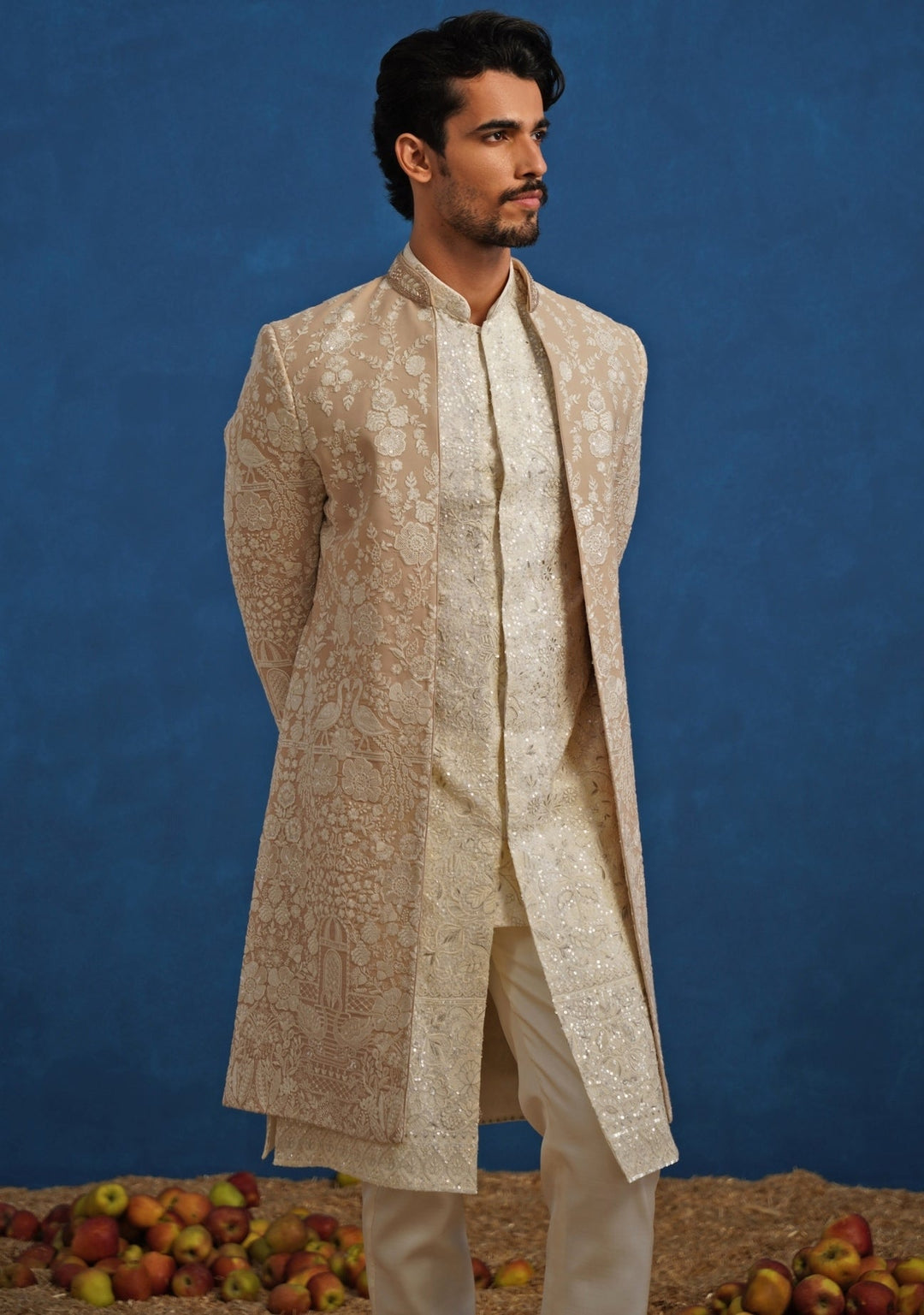 Beige Georgette Sherwani Set Kalpraag - Fabilicious Fashion