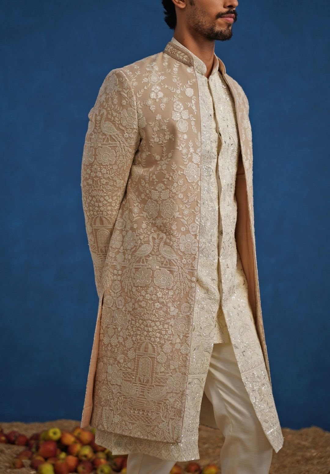 Beige Georgette Sherwani Set Kalpraag - Fabilicious Fashion