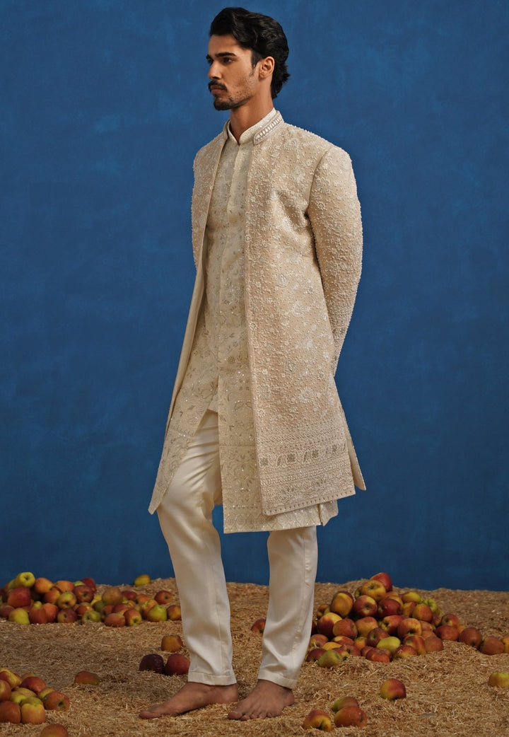 Beige Georgette Sherwani Set Kalpraag - Fabilicious Fashion