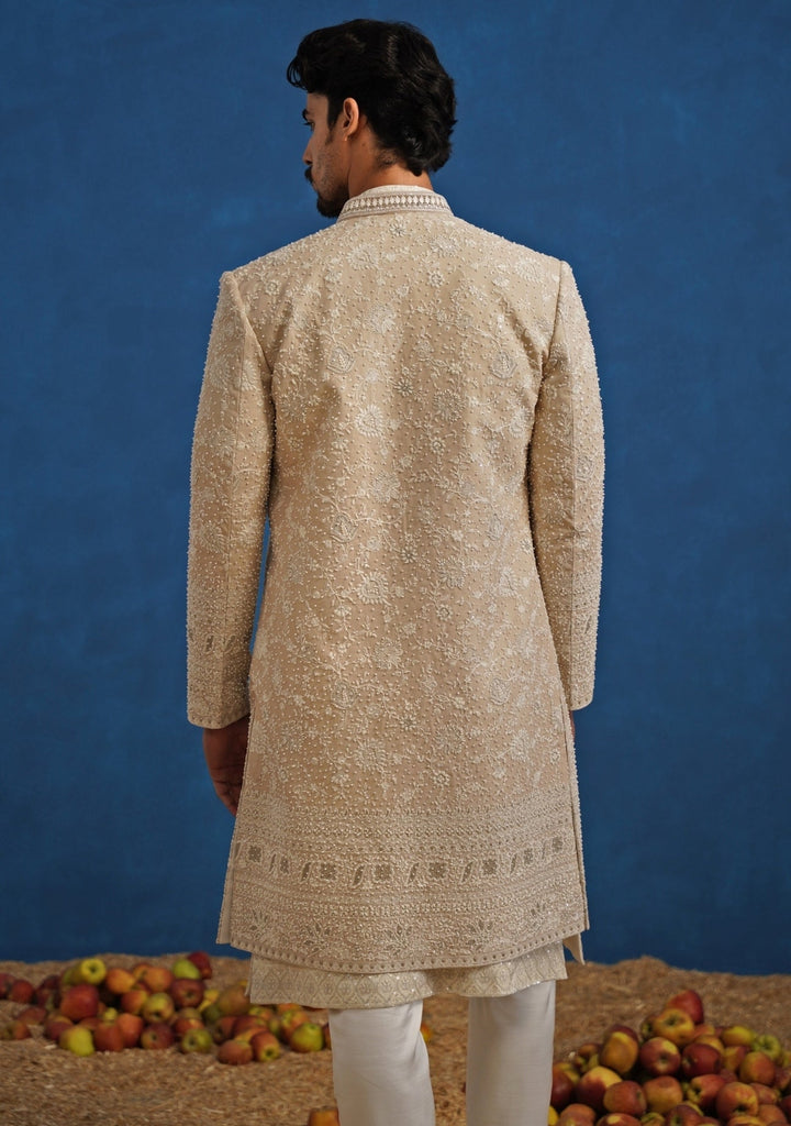 Beige Georgette Sherwani Set Kalpraag - Fabilicious Fashion