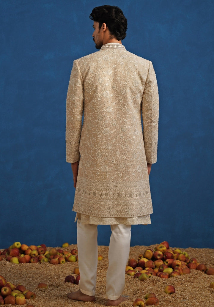 Beige Georgette Sherwani Set Kalpraag - Fabilicious Fashion