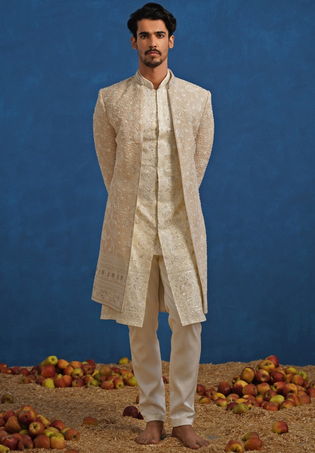 Beige Georgette Sherwani Set Kalpraag - Fabilicious Fashion