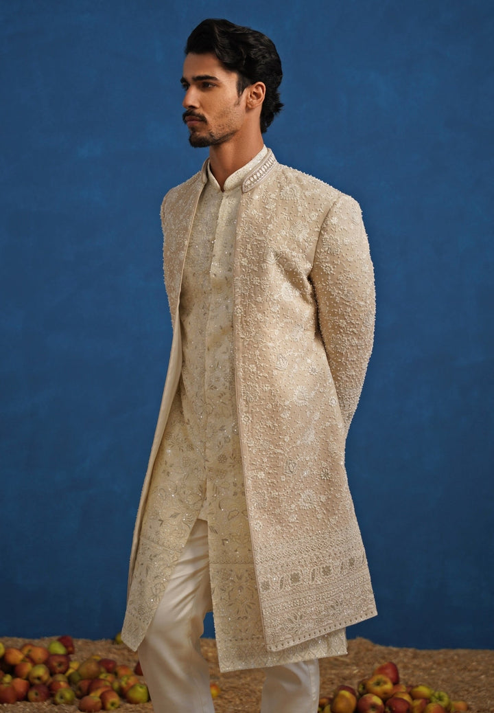 Beige Georgette Sherwani Set Kalpraag - Fabilicious Fashion