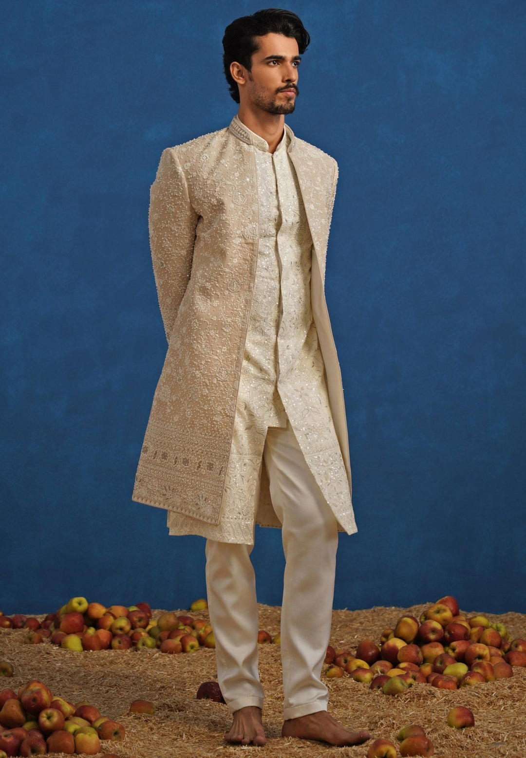 Beige Georgette Sherwani Set Kalpraag - Fabilicious Fashion