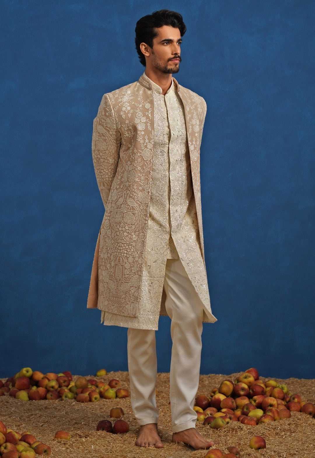 Beige Georgette Sherwani Set Kalpraag - Fabilicious Fashion