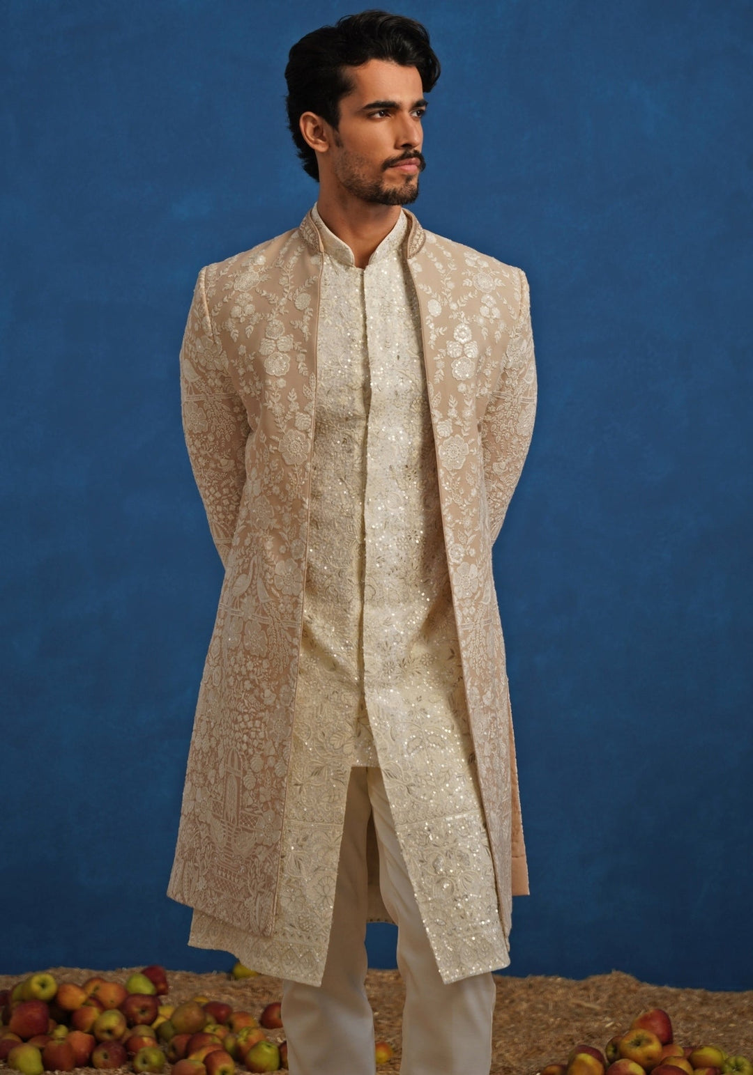 Beige Georgette Sherwani Set Kalpraag - Fabilicious Fashion