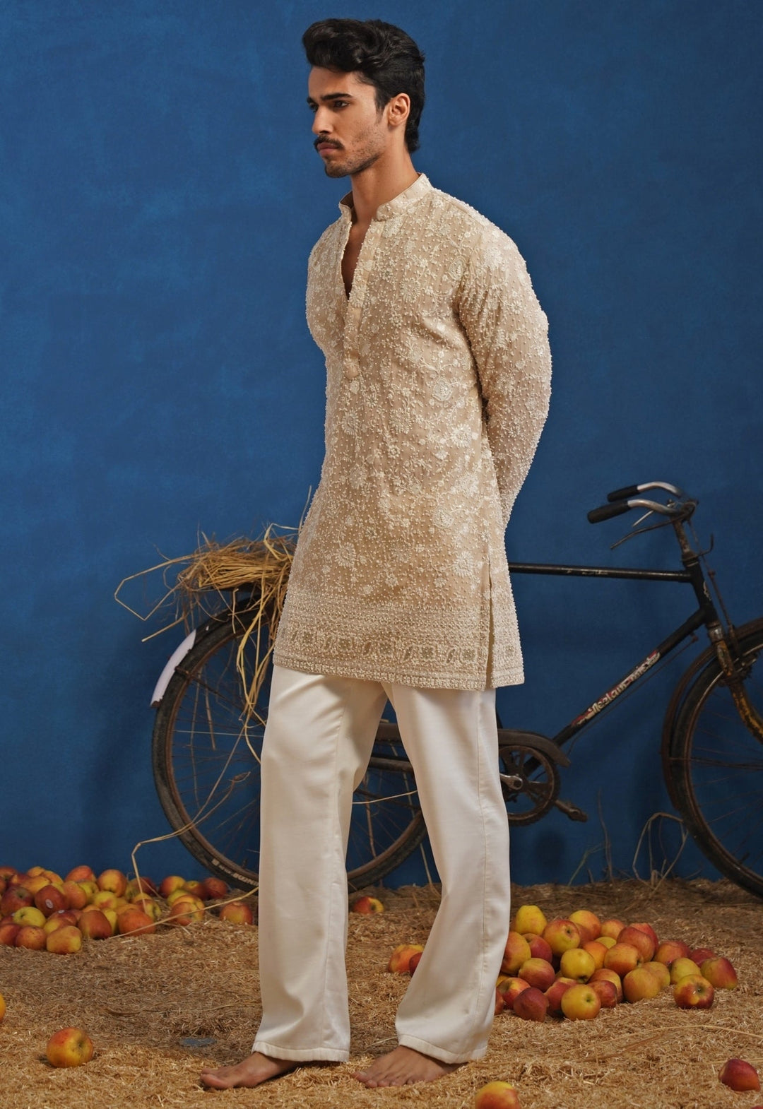 Beige Georgette Short Kurta Set Kalpraag - Fabilicious Fashion