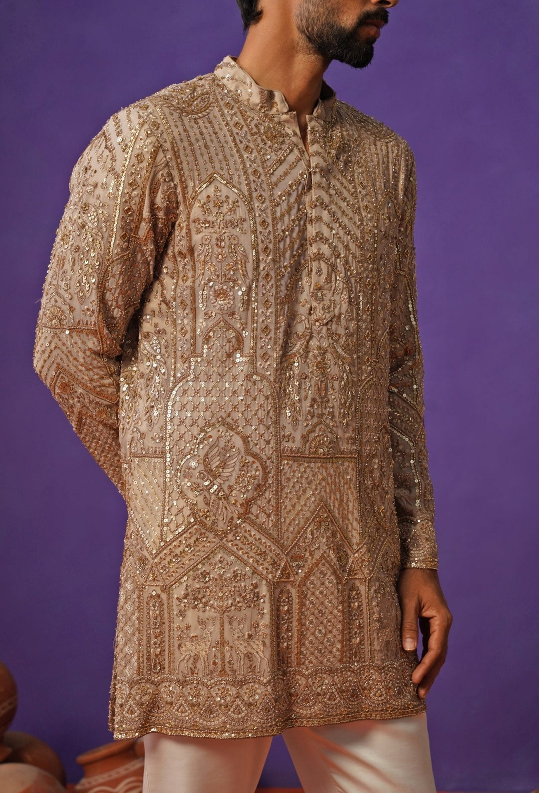 Beige Georgette Short Kurta Set Kalpraag - Fabilicious Fashion