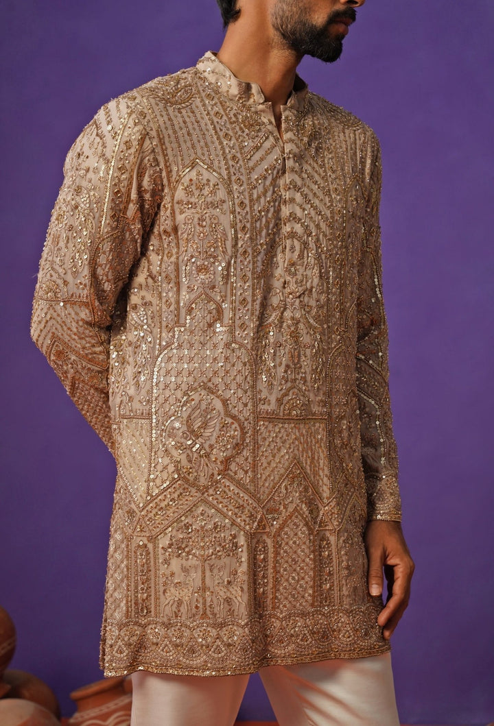 Beige Georgette Short Kurta Set Kalpraag - Fabilicious Fashion