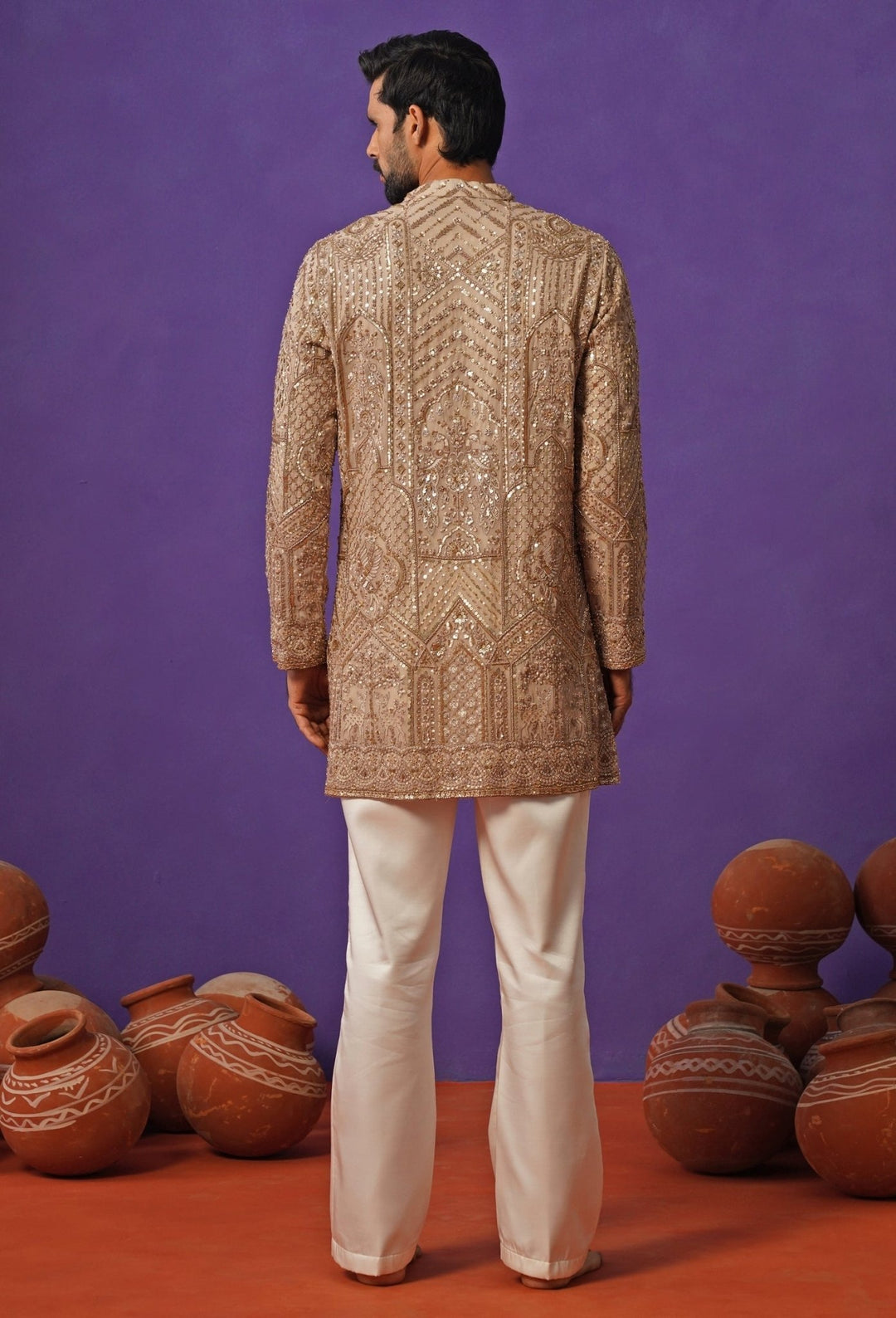 Beige Georgette Short Kurta Set Kalpraag - Fabilicious Fashion