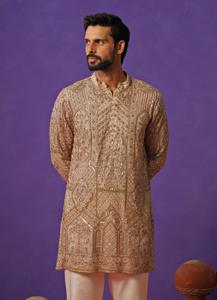 Beige Georgette Short Kurta Set Kalpraag - Fabilicious Fashion