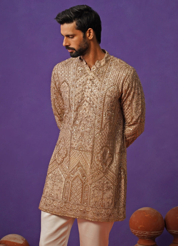 Beige Georgette Short Kurta Set Kalpraag - Fabilicious Fashion