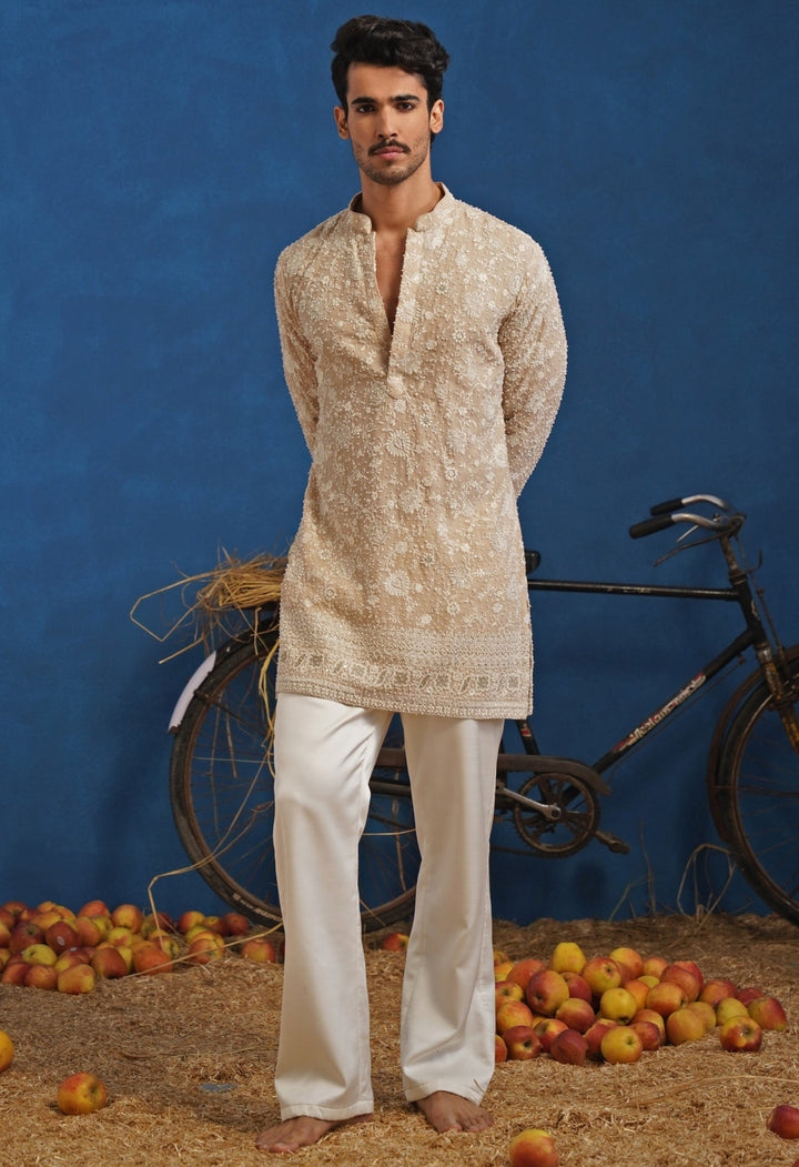 Beige Georgette Short Kurta Set Kalpraag - Fabilicious Fashion