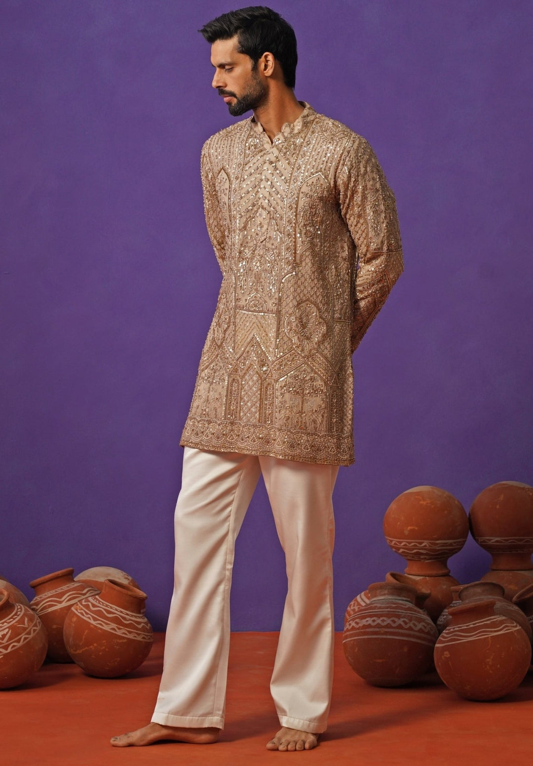 Beige Georgette Short Kurta Set Kalpraag - Fabilicious Fashion