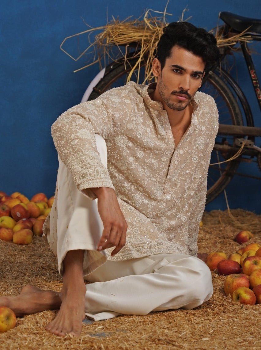 Beige Georgette Short Kurta Set Kalpraag - Fabilicious Fashion