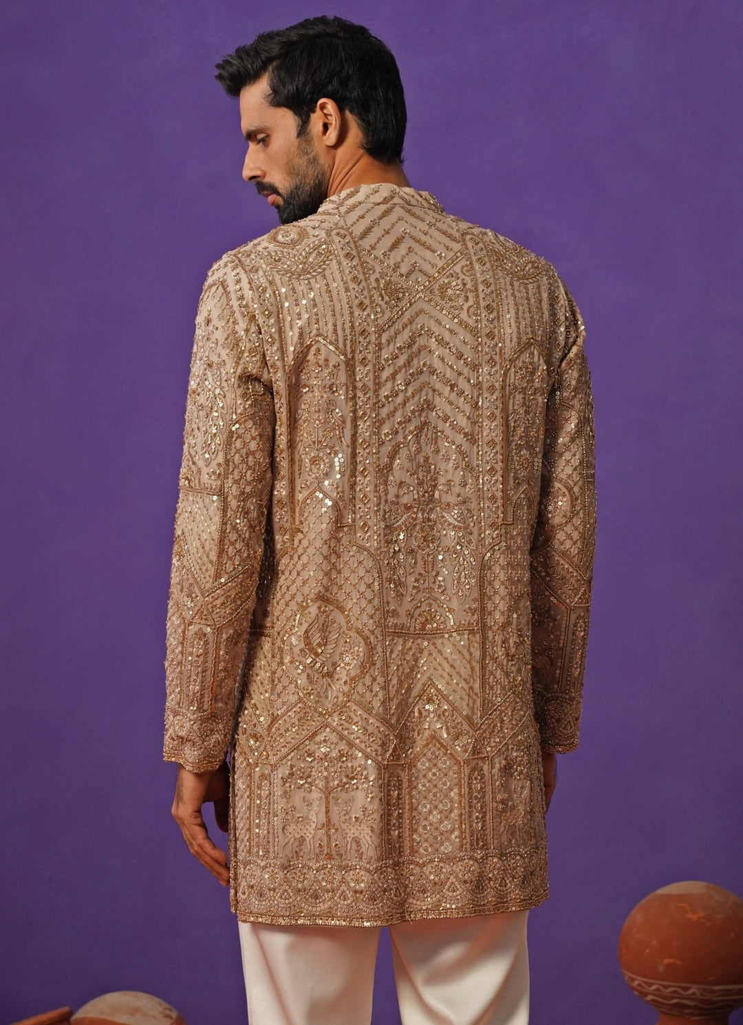 Beige Georgette Short Kurta Set Kalpraag - Fabilicious Fashion