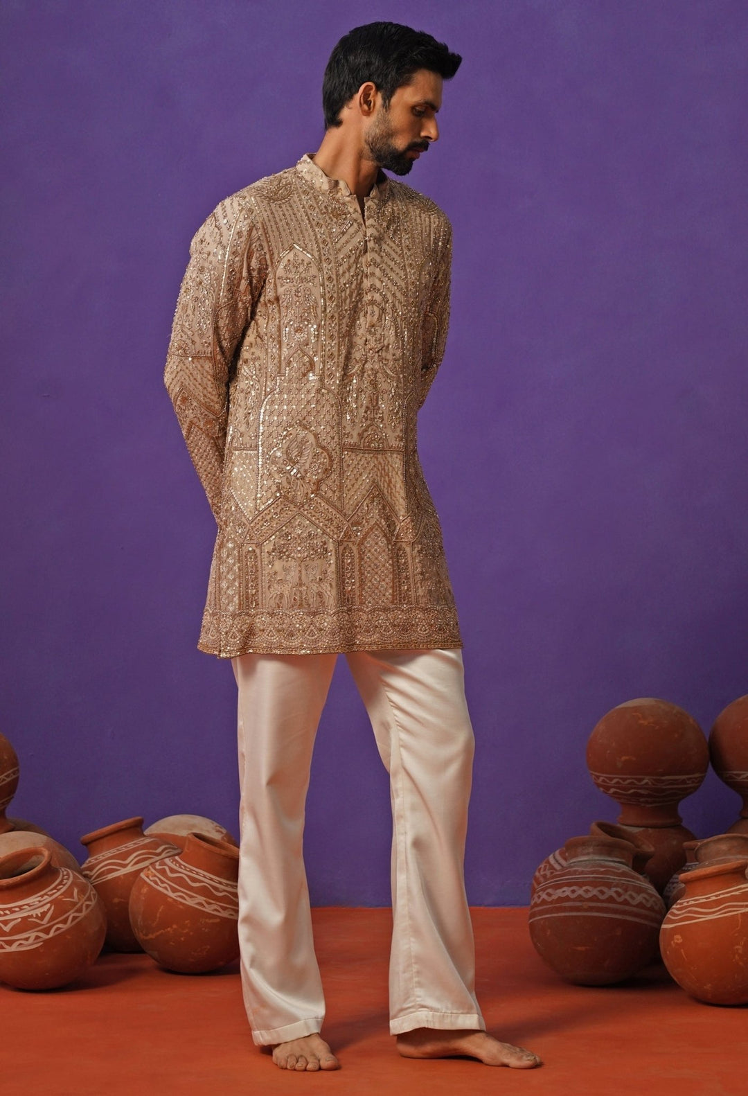 Beige Georgette Short Kurta Set Kalpraag - Fabilicious Fashion