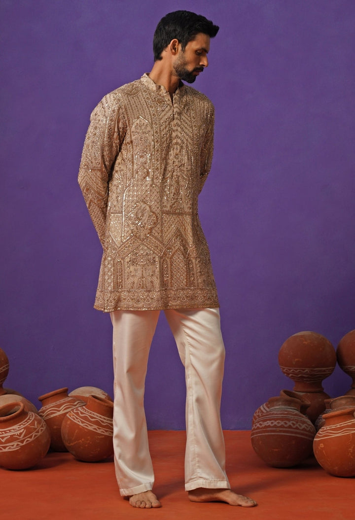Beige Georgette Short Kurta Set Kalpraag - Fabilicious Fashion