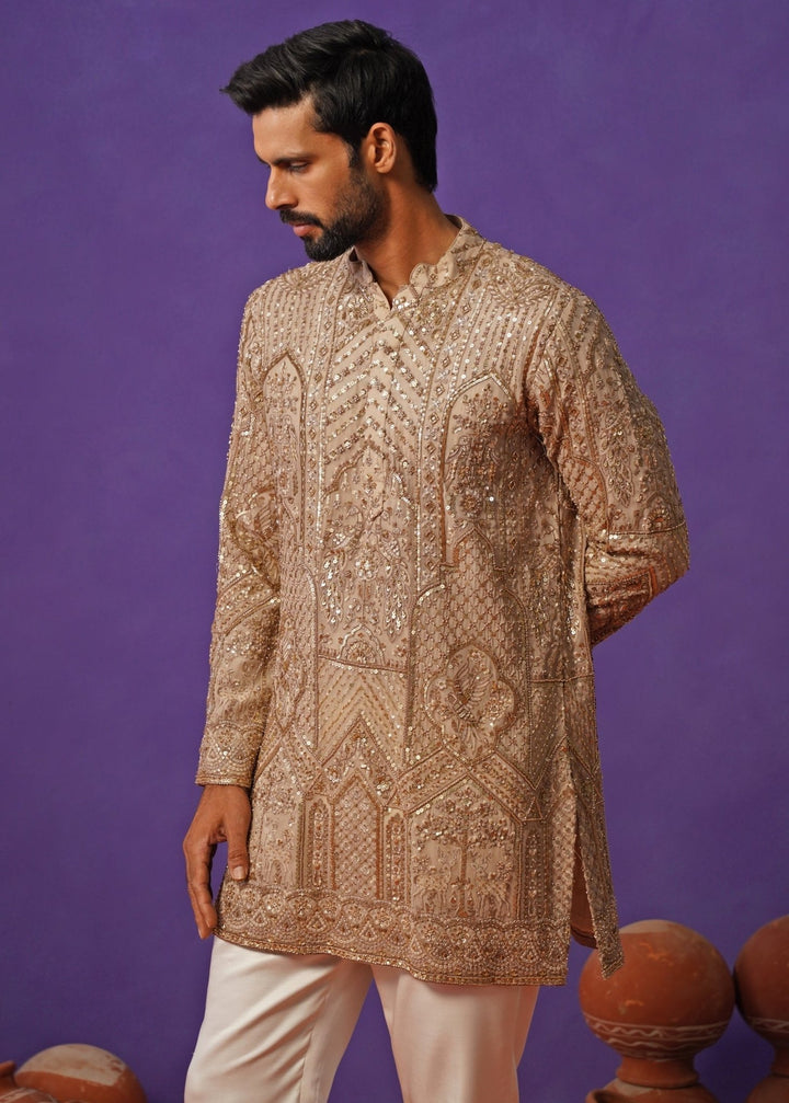 Beige Georgette Short Kurta Set Kalpraag - Fabilicious Fashion