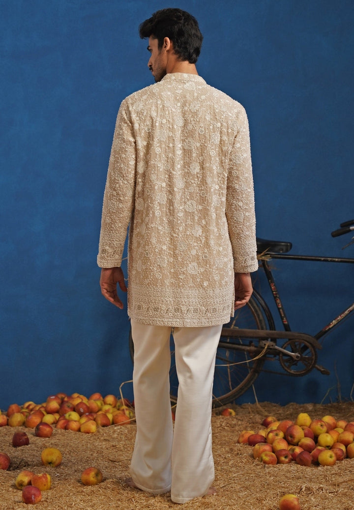 Beige Georgette Short Kurta Set Kalpraag - Fabilicious Fashion