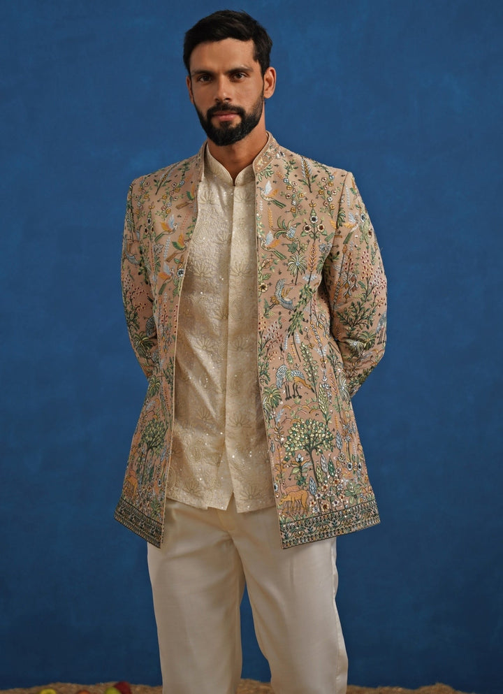 Beige Gold and Ivory Georgette Jodhpuri Set Kalpraag - Fabilicious Fashion